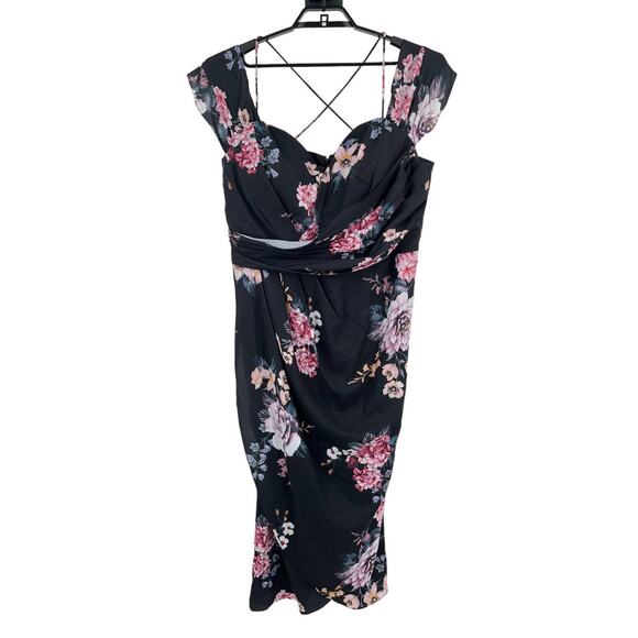 City Chic Dress Floral Off Shoulder maxi black size M 18 - Picture 1 of 3